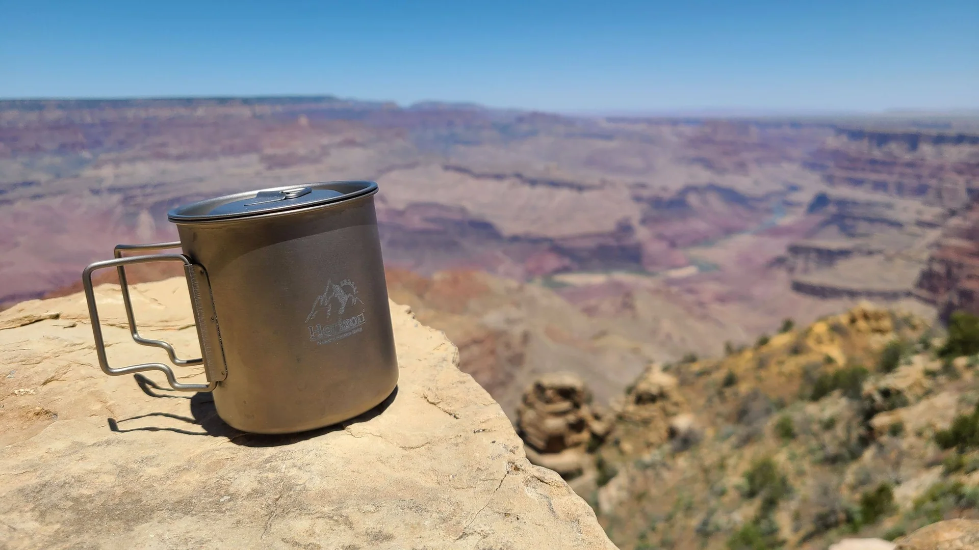 Horizon titanium cup overlooking the Grand Canyon